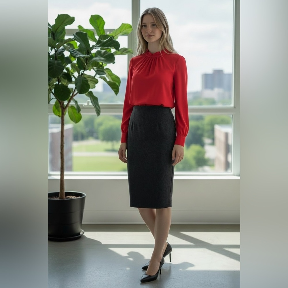 Jones New York Charcoal Grey wool lined pencil skirt with back Slit  Sz 14